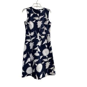 ISAAC MIZRAHI Vintage Blue White Floral Burst Lined Sleeveless Size 10 Dress